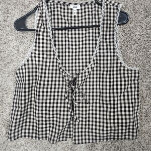Aerie and White Checkered Blouse